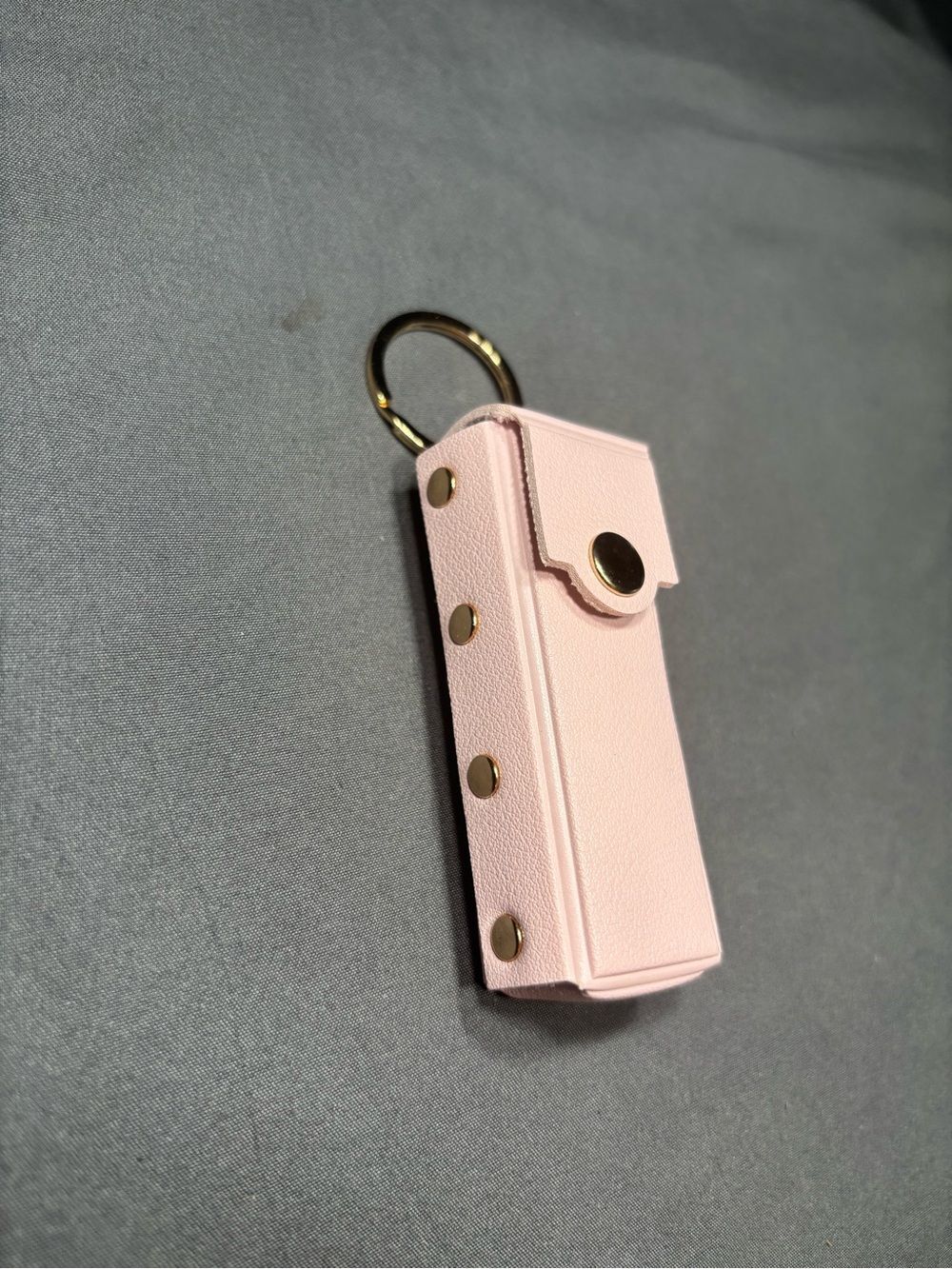 New Pink Leather Keychain Lip Stick Holder with Gold Hardware Purse Bag Charm
